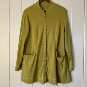 Soft Surroundings Northport Jacket Snap Button Up Long Green Cardigan Size‎ L